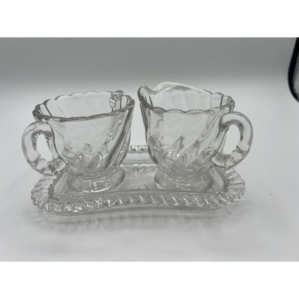 Vintage Elegant Glassware Crystal Mini‎ Sugar and Creamer With Tray